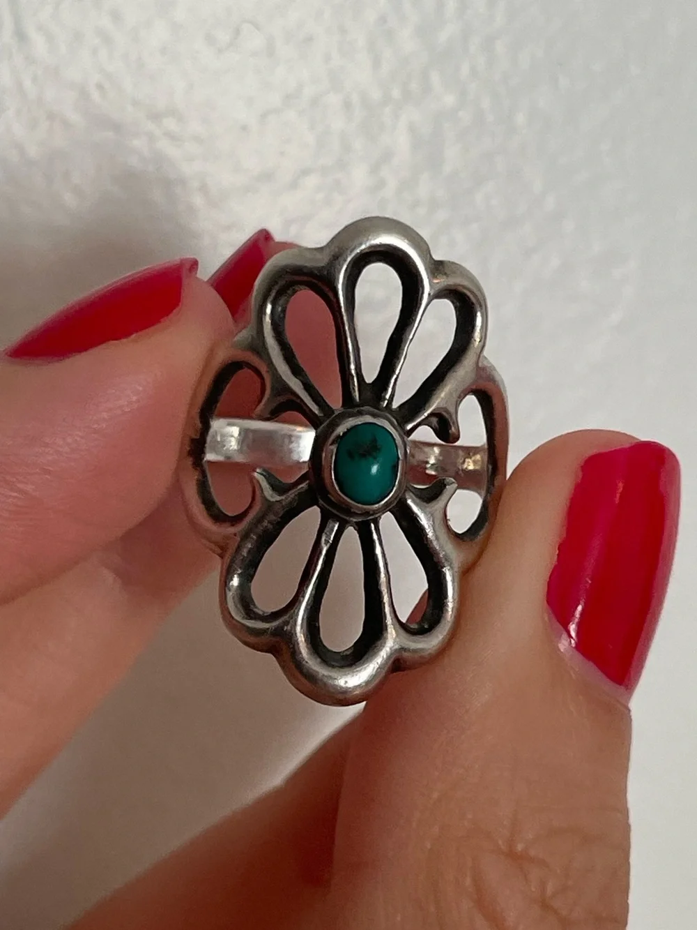 Sterling and Turquoise Sandcast Ring